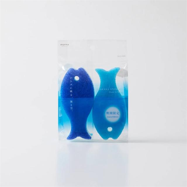 【MARNA】小魚造型海綿刷2入(深藍  淺藍  三層結構  可立式  造型海綿)