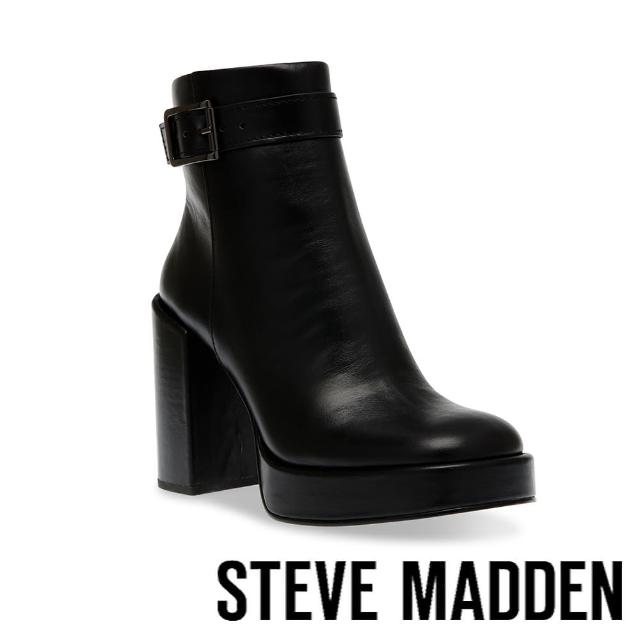 【STEVE MADDEN】ZIVA 皮釦高防水台粗跟短靴(黑色)