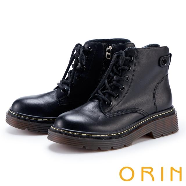 【ORIN】後飾釦造型真皮6孔馬汀短靴(黑色)