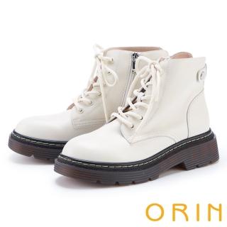 【ORIN】後飾釦造型真皮6孔馬汀短靴(米白)