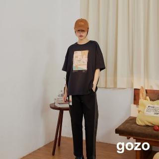 【gozo】顯瘦側拼接條紋直筒褲(兩色)
