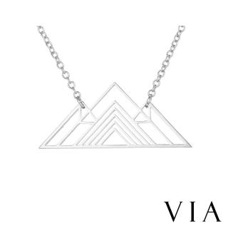 【VIA】白鋼項鍊 縷空項鍊/時尚系列 縷空線條山巒造型白鋼項鍊(鋼色)
