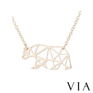 【VIA】白鋼項鍊 北極熊項鍊/動物系列 縷空線條北極熊造型白鋼項鍊(金色)
