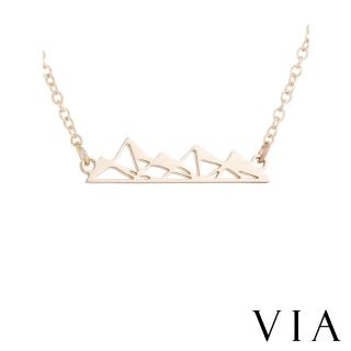 【VIA】白鋼項鍊 縷空項鍊/時尚系列 個性山巒縷空線條造型白鋼項鍊(金色)