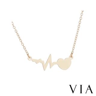 【VIA】白鋼項鍊 愛心項鍊/符號系列 愛心心跳電波造型白鋼項鍊(金色)