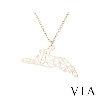 【VIA】白鋼項鍊 小兔項鍊/動物系列 縷空線條飛躍的小兔造型白鋼項鍊(金色)