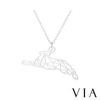 【VIA】白鋼項鍊 小兔項鍊/動物系列 縷空線條飛躍的小兔造型白鋼項鍊(鋼色)