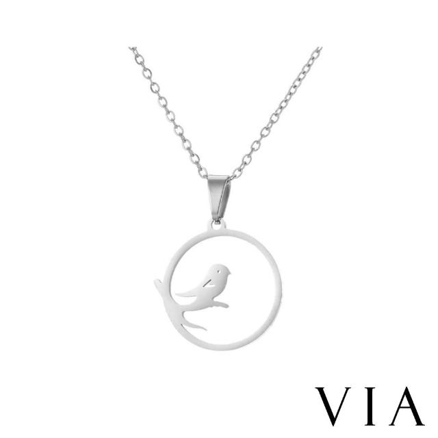 【VIA】白鋼項鍊 動物項鍊/動物系列 可愛枝頭鳥兒造型白鋼項鍊(鋼色)