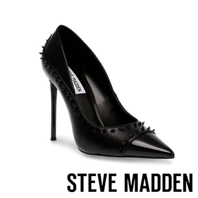【STEVE MADDEN】BLAISE 鉚釘拼接尖頭高跟鞋(黑色)