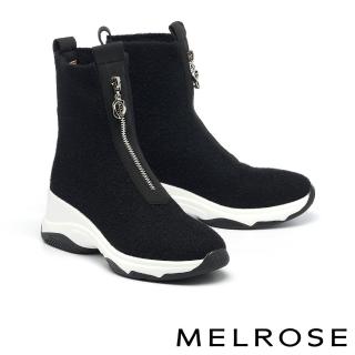 【MELROSE】美樂斯 率性俐落拉鍊造型毛絨布高筒厚底休閒鞋(黑)