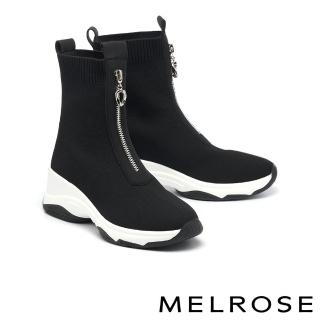 【MELROSE】美樂斯 率性俐落拉鍊造型飛織布高筒厚底休閒鞋(黑)