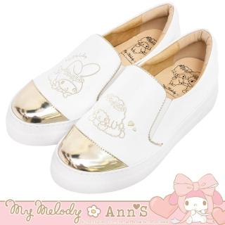 【Ann’S】My melody X Ann’S玫瑰姊妹美樂蒂與小綿羊 金色鞋頭刺繡厚底懶人鞋3.5cm(白)