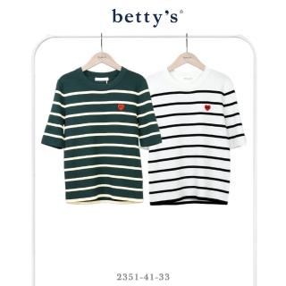 【betty’s 貝蒂思】愛心繡字條紋五分袖針織上衣(共二色)