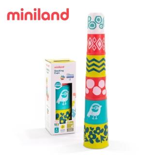 【西班牙Miniland】ECO低幼形狀配對6入疊疊積木杯(玩法豐富/環境友善材質/西班牙原裝進口)