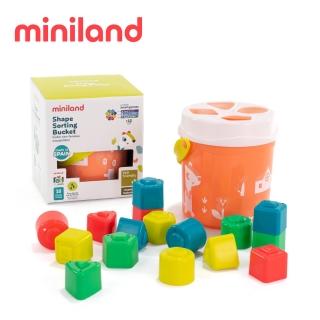 【西班牙Miniland】ECO形狀配對16入提桶-粉(可玩沙玩水/4種顏色及形狀/環境友善材質/西班牙原裝進口)