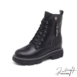 【J&H collection】個性新時尚雙拉鏈真皮內增高馬丁靴(現+預 黑色)