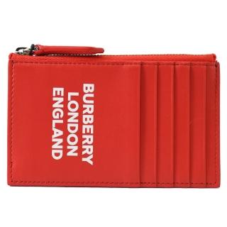 【BURBERRY 巴寶莉】英系經典LOGO烙印小牛皮接信用卡零錢包(紅)