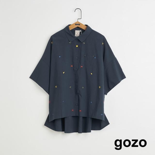 【gozo】MOMO獨家款★限量開賣 滿版繡花寬鬆短袖襯衫(兩色)