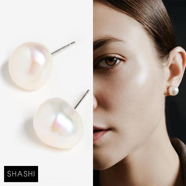 【SHASHI】紐約品牌 Pearl Stud 金色淡水珍珠耳環 經典大珍珠耳環(珍珠耳環)