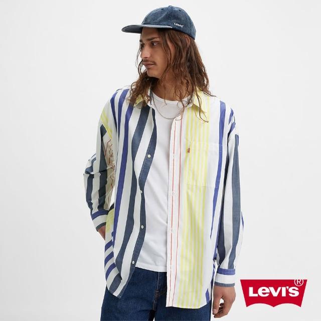 【LEVIS 官方旗艦】男款 Oversize寬鬆版長袖條紋襯衫外套 熱賣單品 A4657-0005