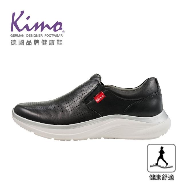 【Kimo】專利足弓支撐-簡約率性牛皮高彈韌懶人健康鞋 男鞋(夜黑色 KBCWM034033)