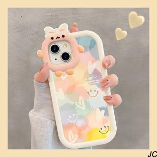 【JC Collection】愛心微笑立體蝴蝶結造型手機背蓋適用於IPhone13&14&13pro&14pro(愛心微笑)