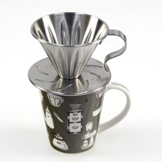 【MILA】不鏽鋼咖啡濾杯1-2cup(附Kalita 馬克杯300ml卡其色)