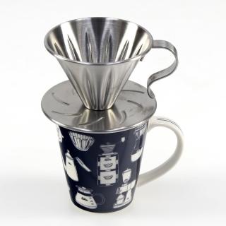 【MILA】不鏽鋼咖啡濾杯1-2cup(附Kalita 馬克杯300ml深藍色)