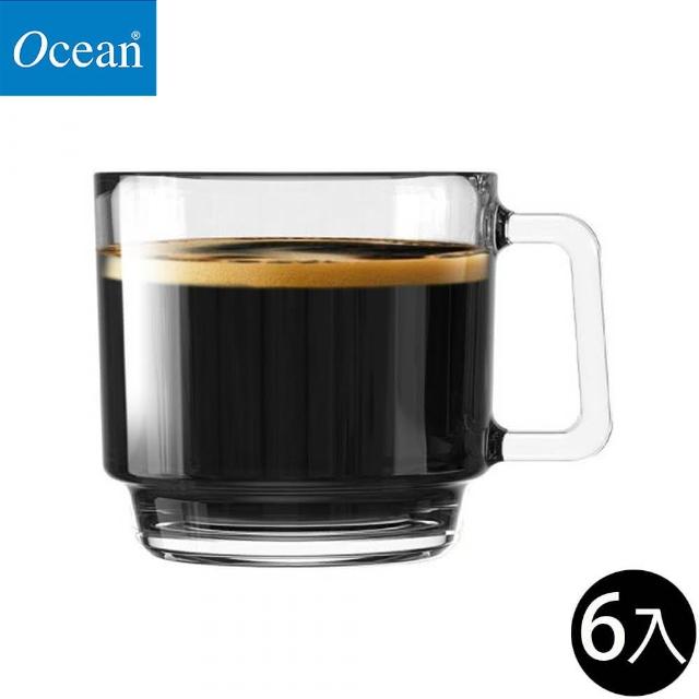 【Ocean】可疊式把手玻璃杯 咖啡杯 485ml 6入組(玻璃杯 咖啡杯 把手玻璃杯)