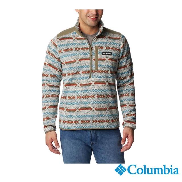 【Columbia 哥倫比亞 官方旗艦】男款-Sweater Weather半開襟刷毛上衣-幾何印花(UAE67530ZGE/HF)
