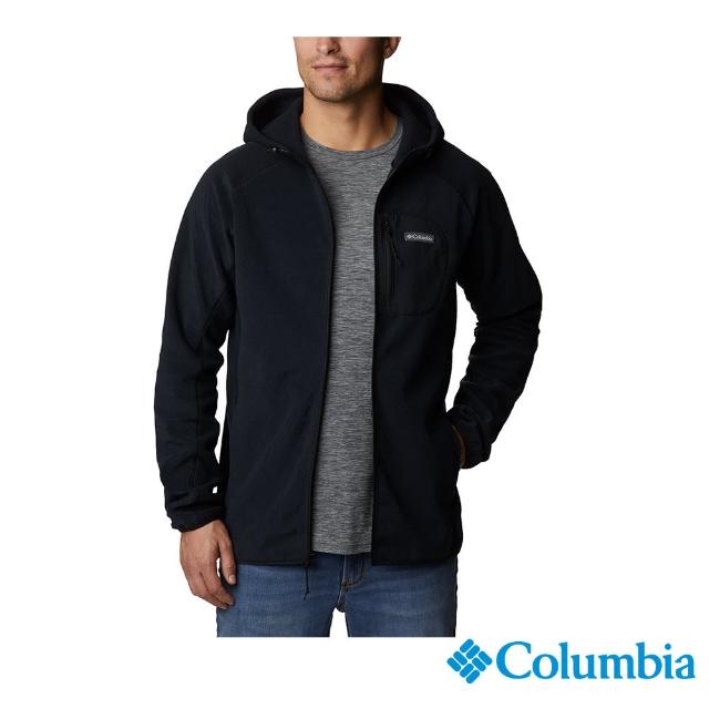 【Columbia 哥倫比亞 官方旗艦】男款-M Outdoor Tracks柔暖刷毛連帽外套-黑色(UAE49030BK/HF)