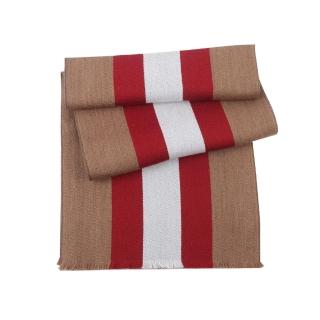 【BALLY】紅白條紋及格紋雙面可用羊毛圍巾(沙色)
