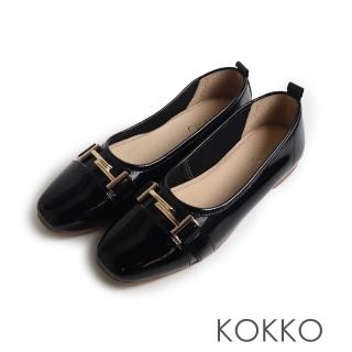 【KOKKO 集團】簡約大方T飾扣拼接超柔軟包鞋(黑色)