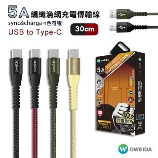 【Oweida】USB to Type-C 快充編織漁網線 30公分
