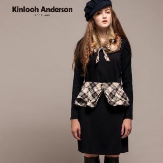 【Kinloch Anderson】圓領公主袖格紋腰封長袖洋裝 金安德森女裝(KA0265706 黑)