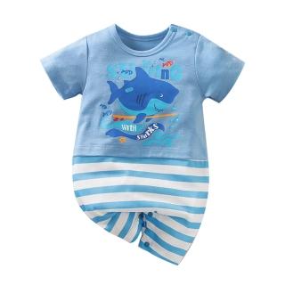 【JoyNa】童裝 海浪飛鯊款棉質短袖包屁衣 短袖嬰兒服 童衣 連身衣(肩扣下扣.寶寶衣)