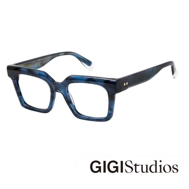 【GIGI Studios】質感紳士粗方框光學眼鏡(藍 - BACH-6741/3)