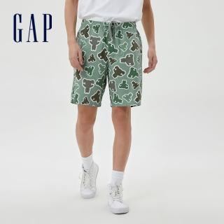 【GAP】男裝 Logo/小熊印花抽繩鬆緊短褲-綠色(612683)