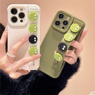 【JC Collection】餅乾造型可愛手腕帶手機背蓋適用於IPhone13&14&13pro&14pro(米白色、綠色)