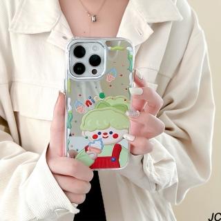 【JC Collection】卡通冰淇淋漢堡女孩鏡面手機背蓋適用於IPhone13&14&13pro&14pro(冰淇淋、漢堡)