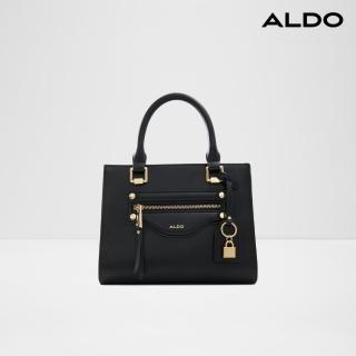 【ALDO】LAERIN-時尚素面方形鎖頭手提包-女包(黑色)