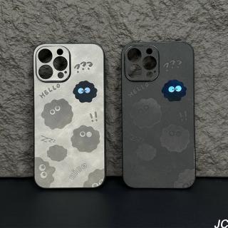 【JC Collection】創意可愛煤球hello皮質手機背蓋適用於IPhone13&14&15&13pro&14pro&15pro(黑色、灰色)