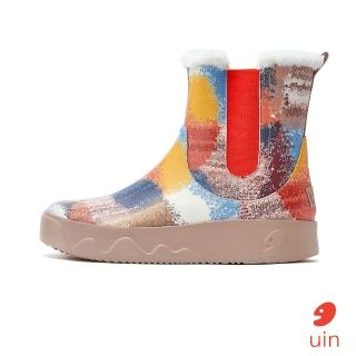 【uin】西班牙原創設計 女鞋 短靴 斑斕鸚鵡彩繪休閒鞋W1790980(彩繪)