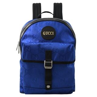 【GUCCI 古馳】新版經典雙G LOGO緹花前口袋休閒旅用包後背(藍)