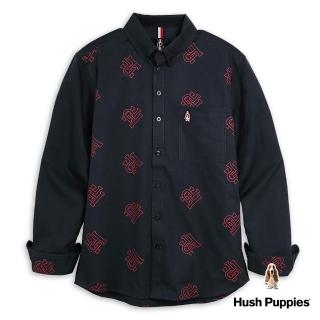 【Hush Puppies】男裝 襯衫 經典HP印花長袖襯衫(丈青 / 34112106)