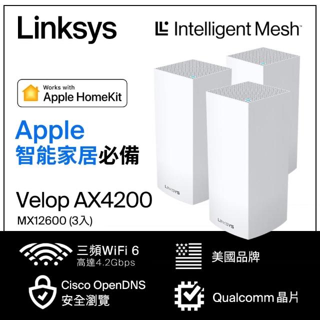 3入【Linksys】Velop AX4200 三頻Mesh WIFI6 路由器/分享器