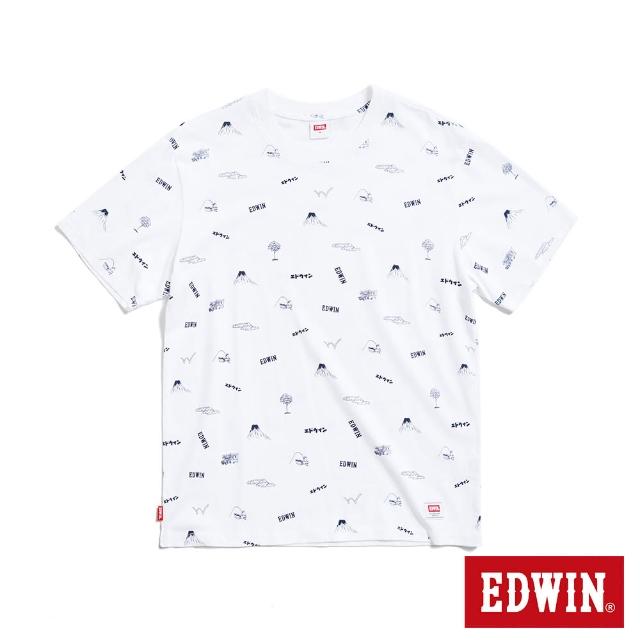 【EDWIN】男裝 滿版LOGO印花短袖T恤(白色)
