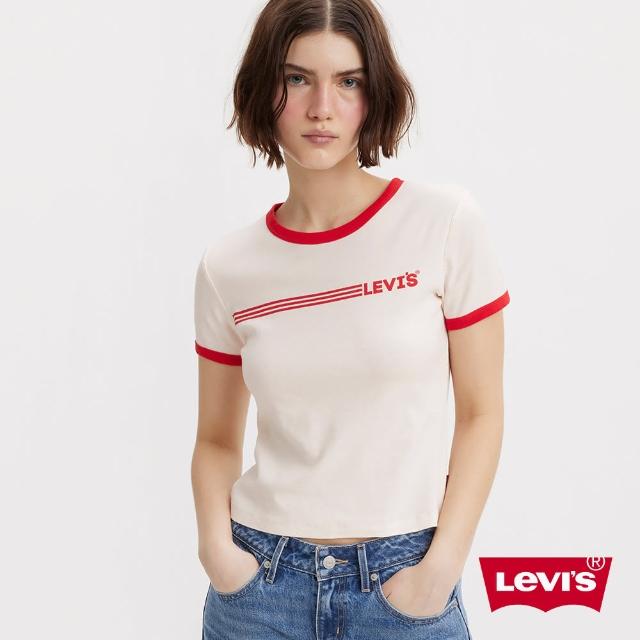 【LEVIS 官方旗艦】女款 復古滾邊短版T恤 / 修身版型 / 運動Logo 牛奶白 熱賣單品 A3519-0004