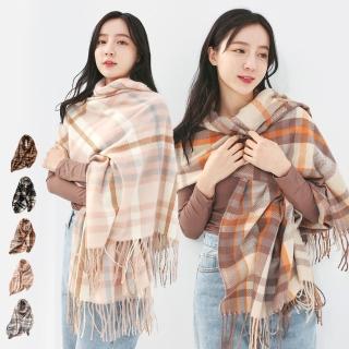 【KISSDIAMOND】韓系INS波浪格紋圍巾(保暖披肩/KDM-A005)