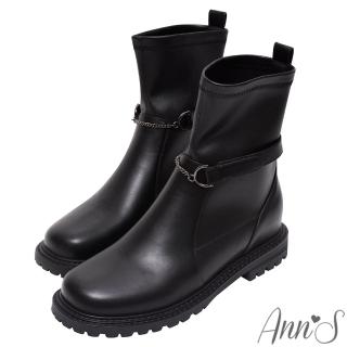【Ann’S】安妮塔彈力皮革兩穿內增高平底短靴(黑)